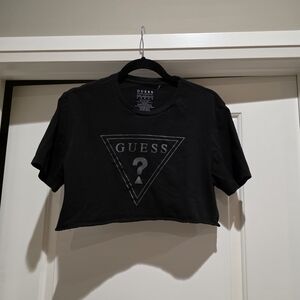 GUESS Black Cropped Triangle Logo Tee
